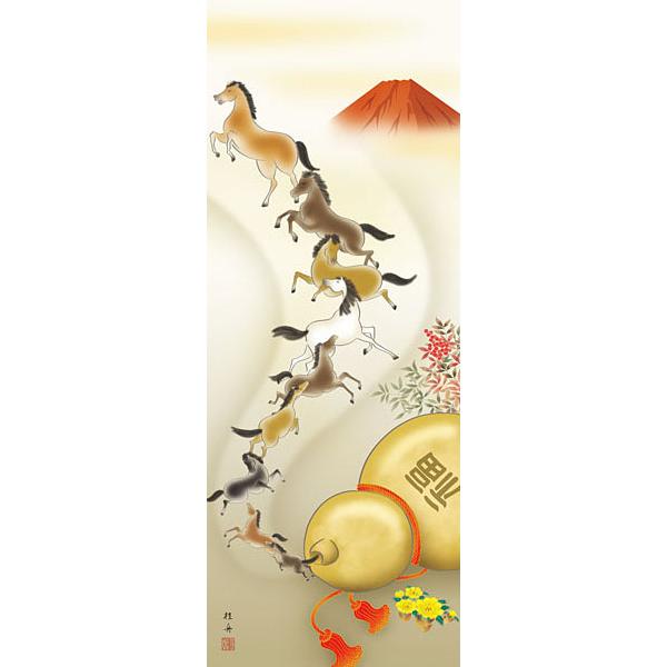 掛軸 (掛け軸) 干支の掛け軸 2026年 開運九頭馬 長江桂舟（尺五立・桐