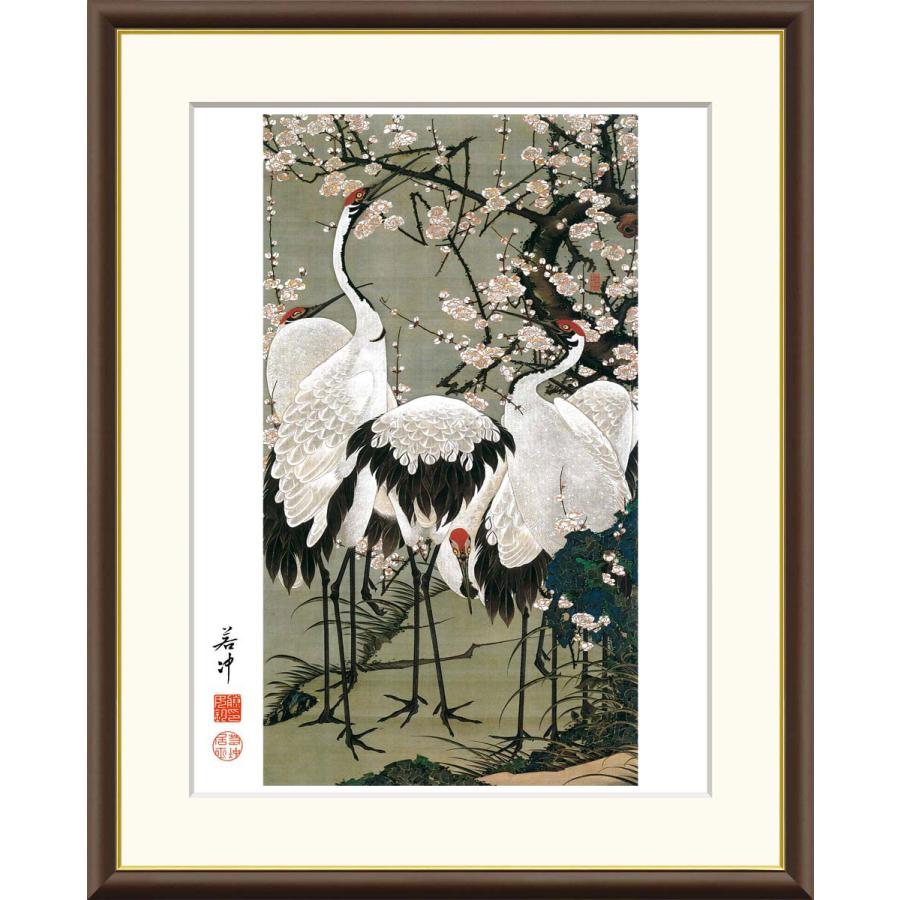 伊藤若冲 梅花群鶴図 （F4サイズ）（紐・フック付） 日本の名画 約縦42