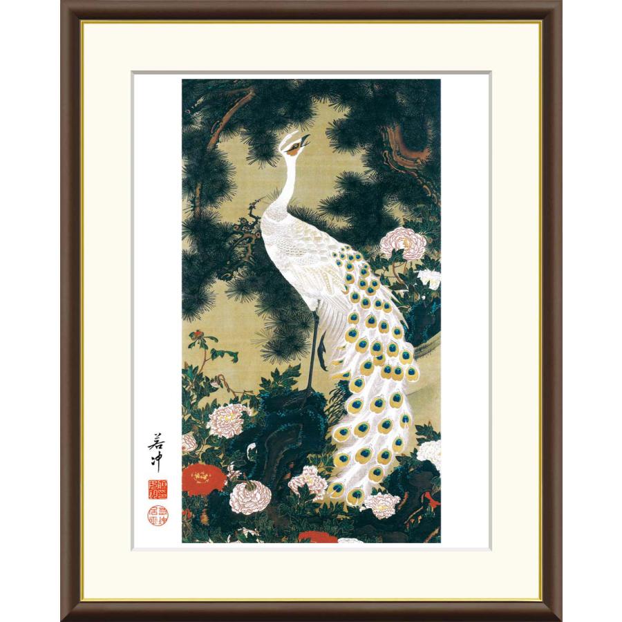 伊藤若冲 老松孔雀図 （F6サイズ）（紐・フック付） 日本の名画 約縦52