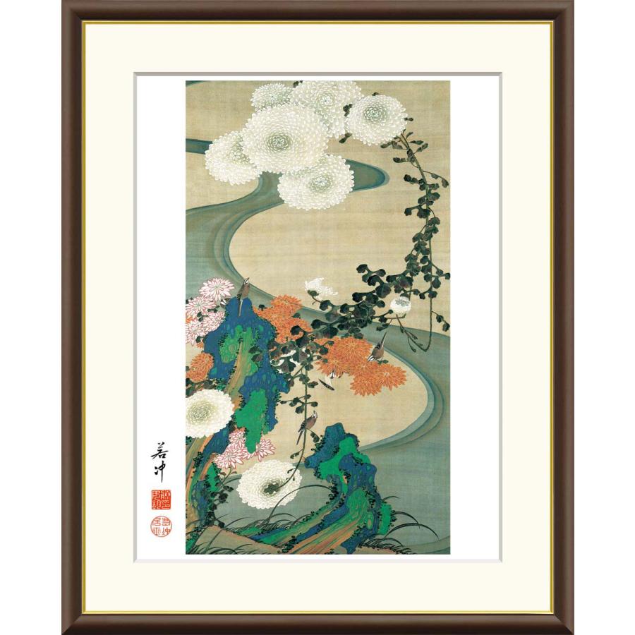 伊藤若冲 菊花流水図 （F6サイズ）（紐・フック付） 日本の名画 約縦52