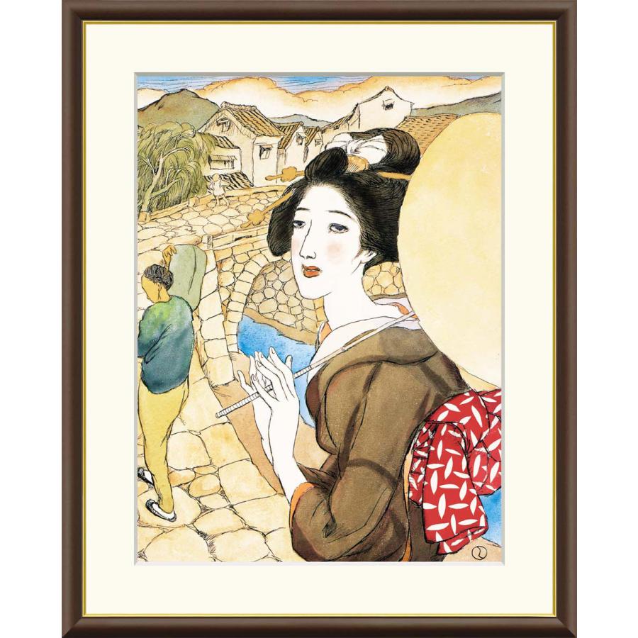 竹久夢二　夏祭り　大型額装　280/300 リトグラフ　箱付き　美人画　希少品 竹久夢二 眼鏡橋 （F8サイズ）（紐・フック付） 日本の名画 約縦61×横