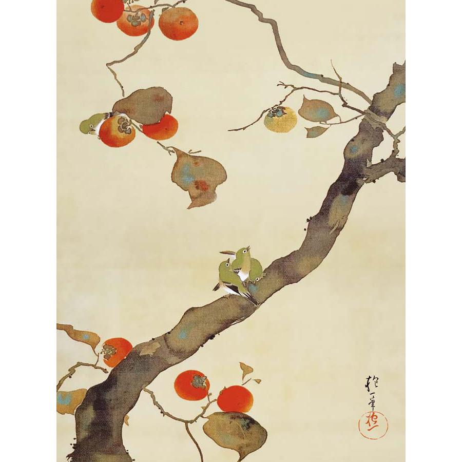 酒井抱一 柿に小禽図 （F8サイズ）（紐・フック付） 日本の名画 約縦61×横49.5cm インテリアアート（額絵） 伝統の日本画 g8637 J2-088 額入 リビング 玄関_1