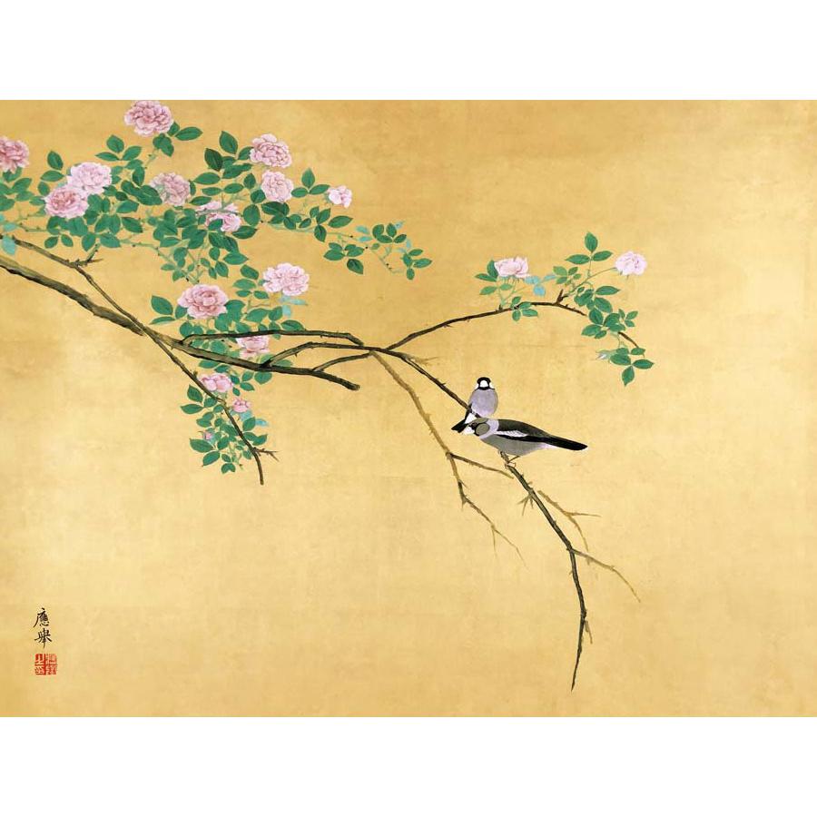 円山応挙 薔薇文鳥 （F6サイズ）（紐・フック付） 日本の名画 約横52