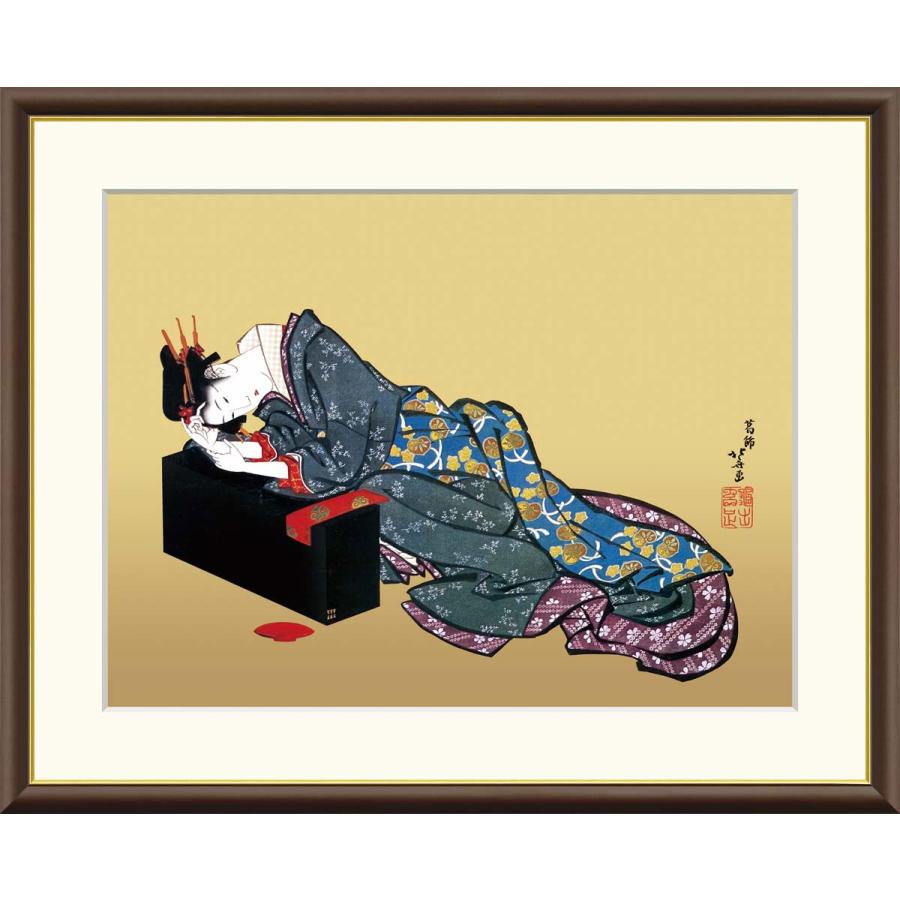 葛飾北斎 酔余美人図 （F6サイズ）（紐・フック付） 日本の名画 約横52