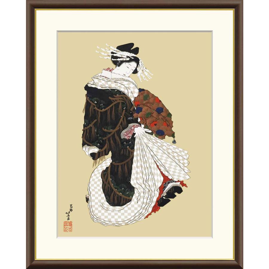 葛飾北斎 年始回りの遊女図 （F6サイズ）（紐・フック付） 日本の名画