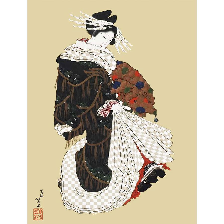 葛飾北斎 年始回りの遊女図 （F6サイズ）（紐・フック付） 日本の名画