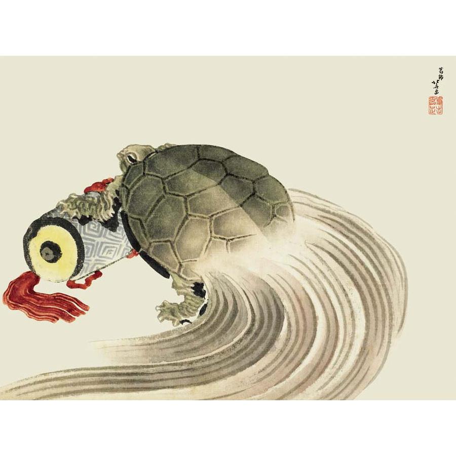 葛飾北斎 巻物の上で休む亀 （F6サイズ）（紐・フック付） 日本の名画
