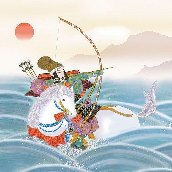 端午の節句掛軸 (掛け軸) 香山緑翠 波上武者 尺八横 約横64.5×縦135cm h5004 端午の節句 初節句 子供の日 武者 兜 鯉 鯉のぼり 昇鯉 菖蒲 尚武 勝負の画像