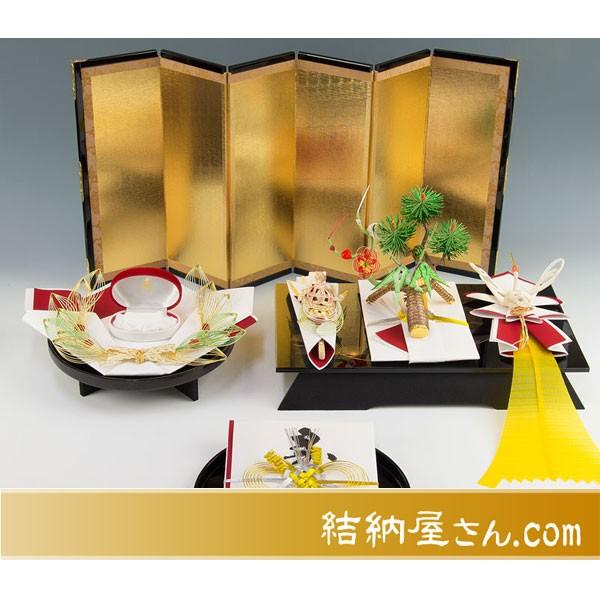 結納 略式結納品 春日黒塗台アレンジセット2（毛せん・目録・指輪飾り台付）