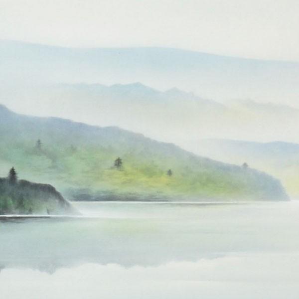 掛軸 (掛け軸) 夏用 紫陽花山水 佐藤眉山 尺五立 約横54.5×縦