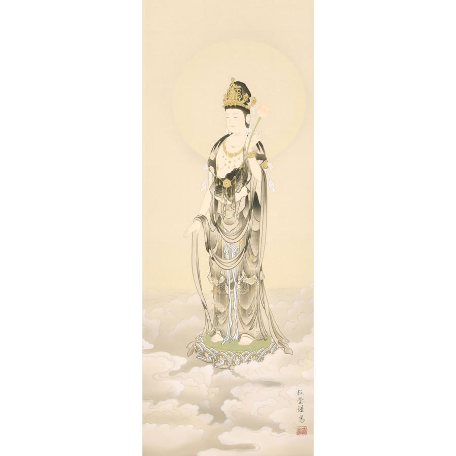 掛軸 (掛け軸) 雲上観音 野口弧堂 尺五立 約横54.5×縦190cm p9637 仏画