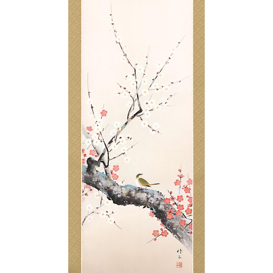 掛軸 (掛け軸) 春用 梅に鶯 田辺修二 尺五立 約横54.5cm×縦190cm p9780 春 春掛 春掛け 花鳥 吉祥 お祝い 御祝 贈答 贈り物の画像