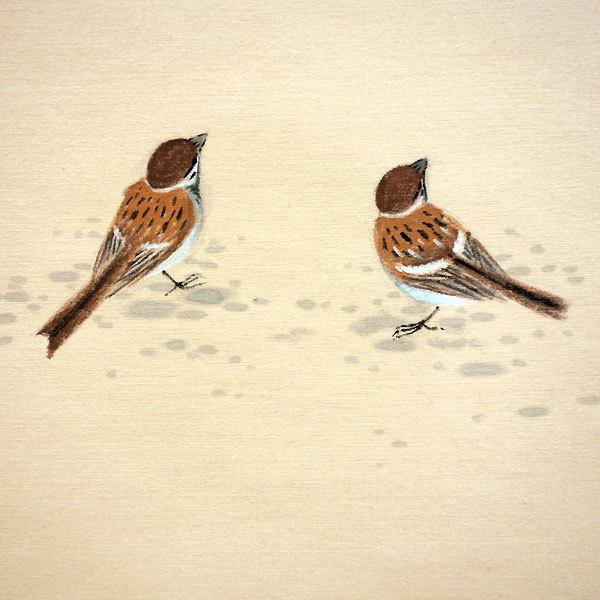 掛軸 (掛け軸) 年中掛け 竹に雀 中村琴水 尺八横 約横71cm×縦130cm