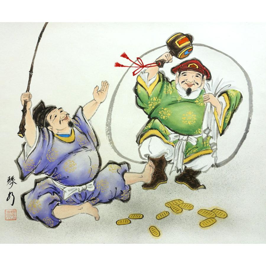 [特価]希少　恵比寿様大黒様祝福舞掛軸 大黒天 大黒様 恵比寿様 恵比寿天 15cm 商売繁盛 神棚 七福神 金