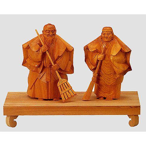 一刀彫 高砂 奈良一刀彫 奈良人形 木嶋良宗 6寸彩色 共箱 置物 高砂