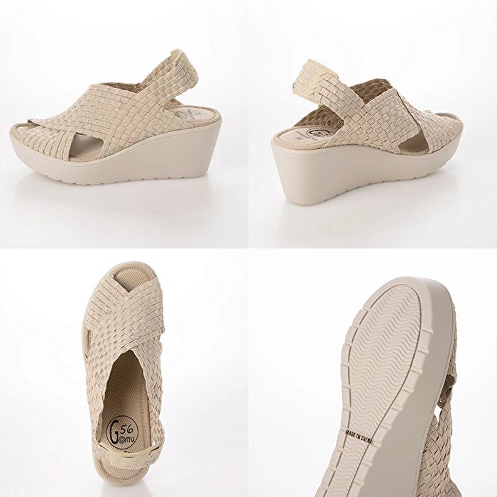 Gomu56　 編み込みウェッジサンダル 　Mサイズ Gomu 56 サンダル 洗える 伸び伸び メッシュ 新感覚 レディース