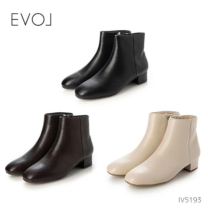 EVOL（イーボル） 晴雨兼用 3.5cmヒール スクエアトゥ ショートブーツ