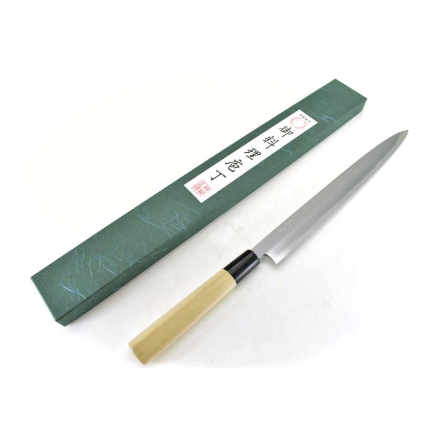 ★新品未使用送料込★義弘白二鋼刺身包丁300mm水牛柄マチ磨き裏押し加工済み ☆新品☆送料込☆義弘白二鋼刺身包丁300mm水牛柄マチ