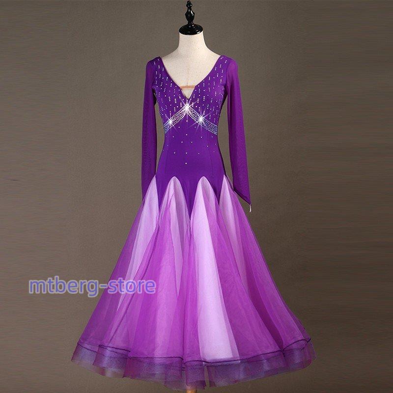 社交ダンス衣装 社交ダンスドレス モダンドレス ダンスウェア ワルツ ダンス服　ステージ衣装 大きい裾 パーティー舞台衣装 