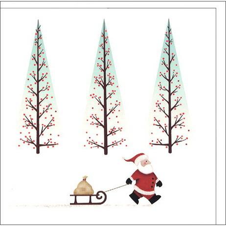 グリーティングカード クリスマスカード メッセージカード 品質満点！ ソリを引くサンタクロースと木 訳あり商品