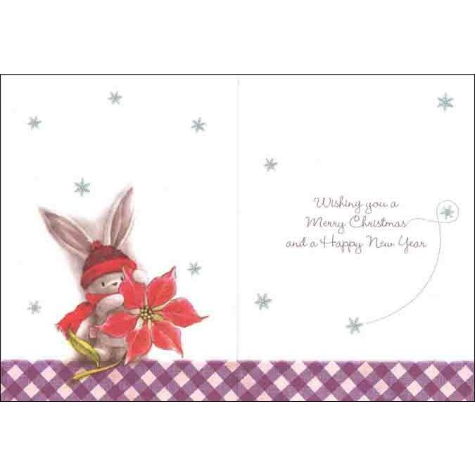 グリーティングカード クリスマスカード ヒイラギのかごを持ったうさぎ 