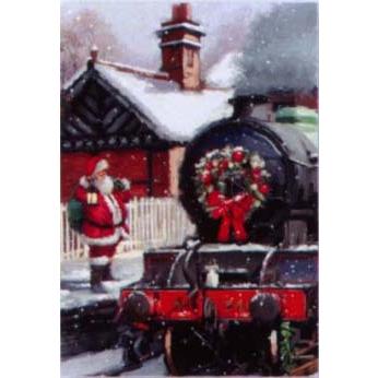 グリーティングカード クリスマスカード「機関車とサンタクロース」 メッセージカード 封筒付き/白
