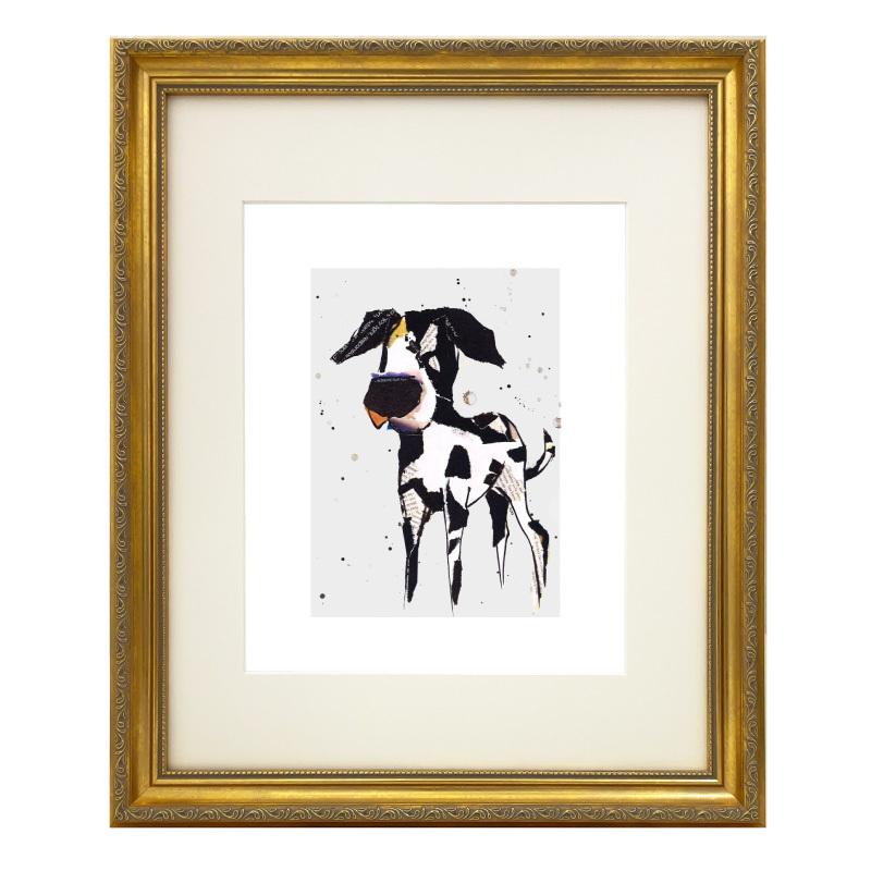 額縁 貼り絵 イヌ 犬 イラスト入り ロイヤルゴールド 壁掛けフレーム 