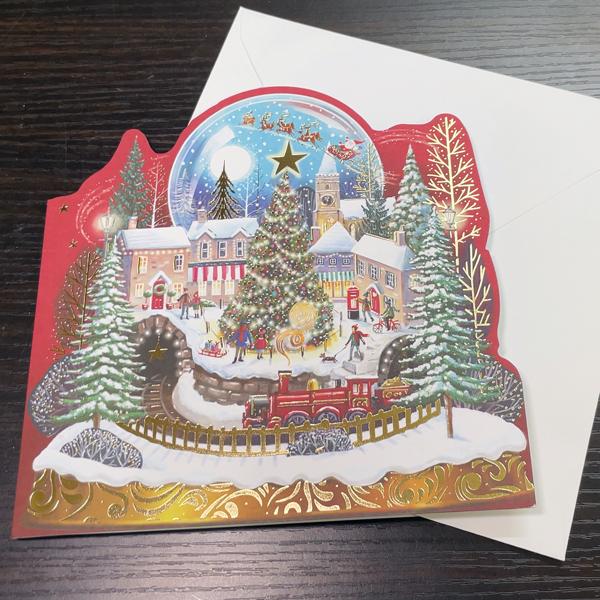ダイカットグリーティングカード クリスマス 機関車とツリー メッセージカード 封筒付き｜yujinia-yh｜04