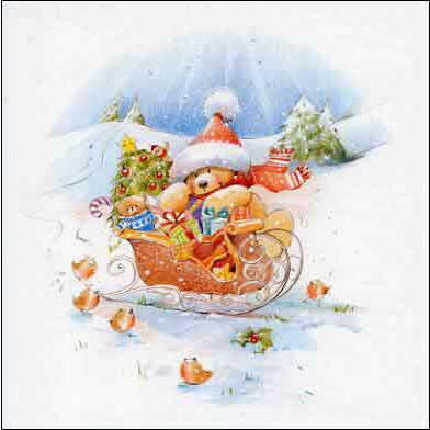 グリーティングカード クリスマスカード トラスト そりに乗ったクマ メッセージカード 超安い品質 封筒付き 白