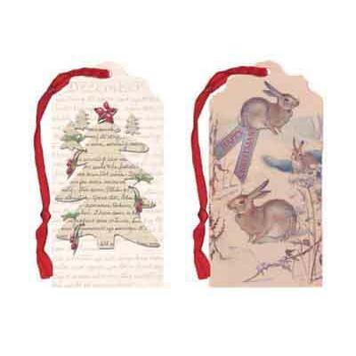 66円 安心の定価販売 ダイカットギフトタグ2枚セット クリスマスカード ツリー うさぎ メッセージカード