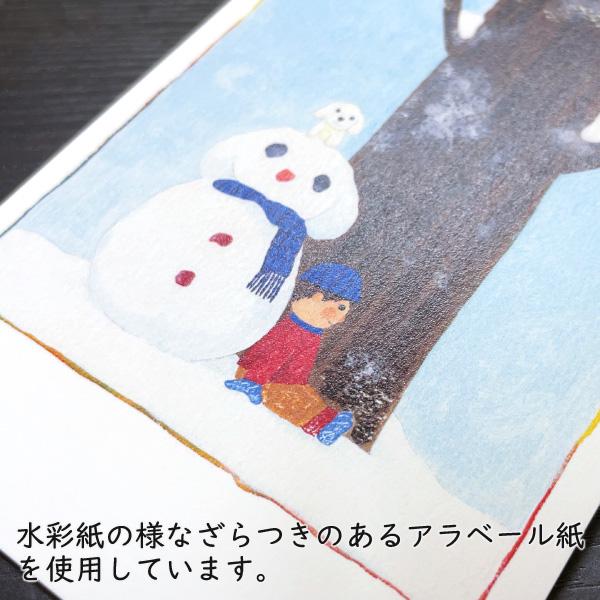 ポストカード イラスト 山田和明 ゆきふるひにぼくは_雪だるま 105×150mm 絵本作家 冬の風景 水彩画｜yujinia-yh｜03