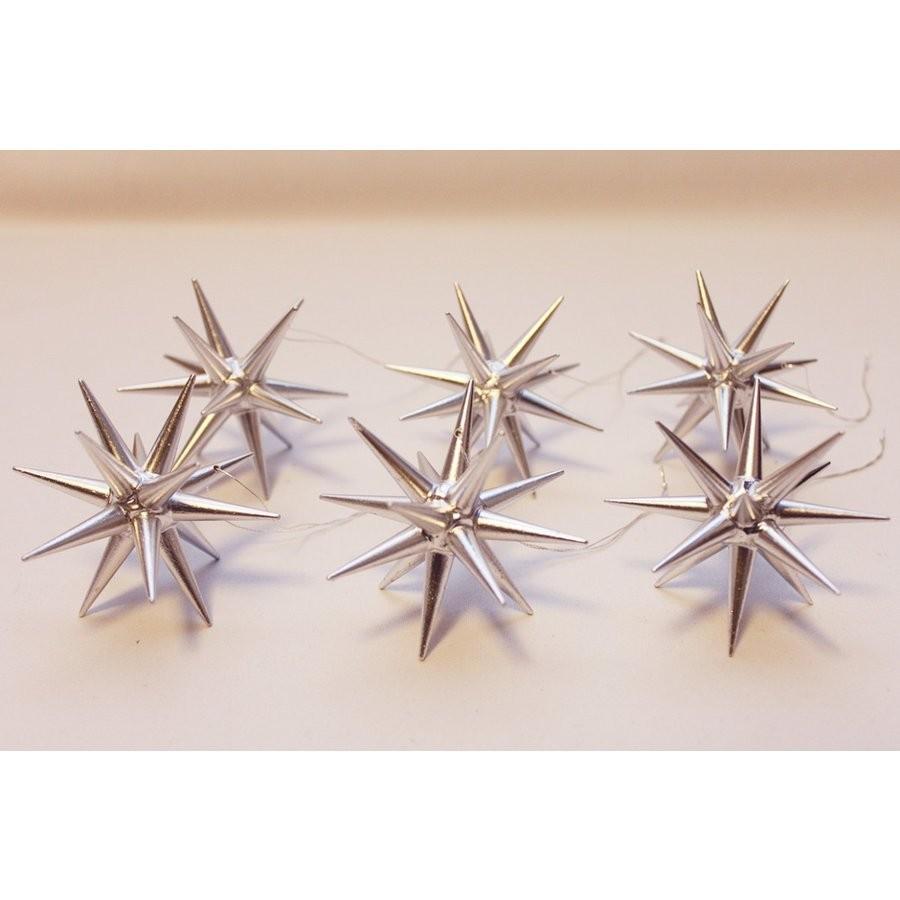 木製オーナメント　銀の星　立体(小)　6個セット　199/007S　ABP016L