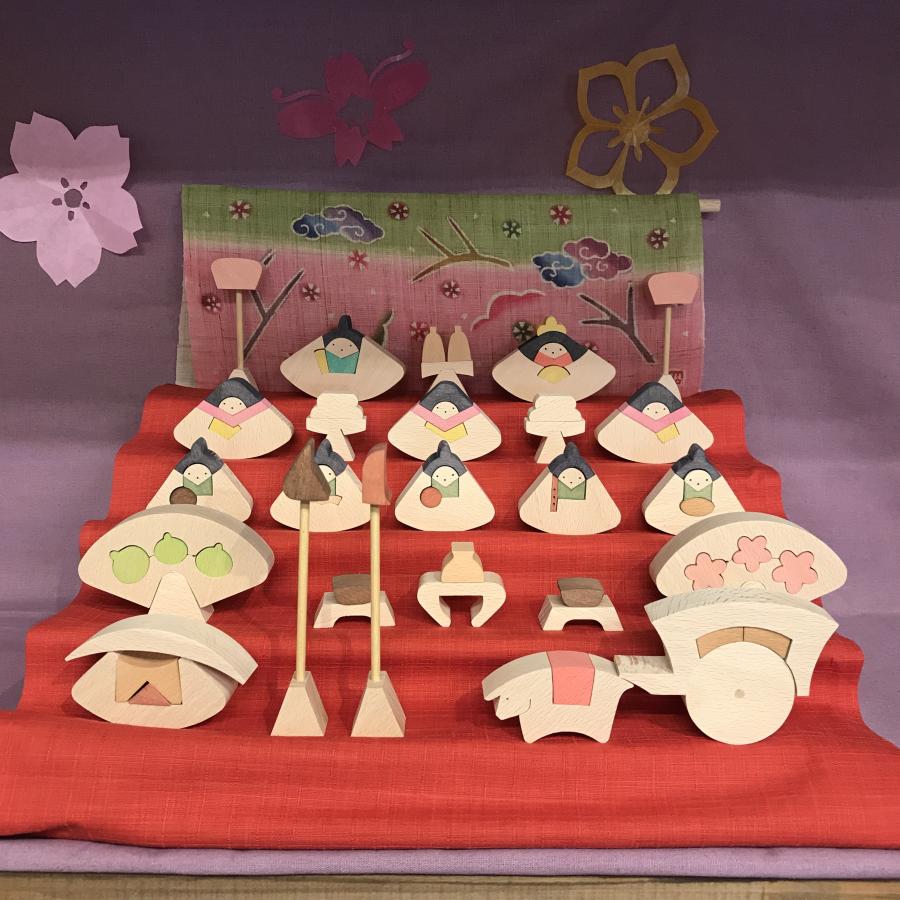 KH231 円びな五段飾り・小（特製・桜）小黒三郎 組み木のひな人形 : ゆ
