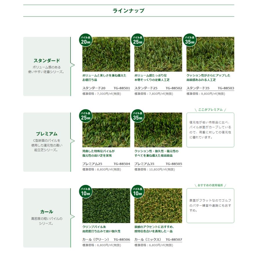 リアル人工芝 トヨグラス スタンダード25 リリカラ TG-88502 巾100cm（10m巻販売）の画像