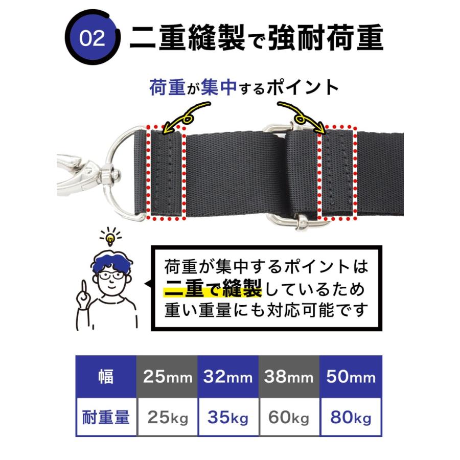 ショルダーストラップ ショルダーベルト 金属フック 単品 パッド 25mm
