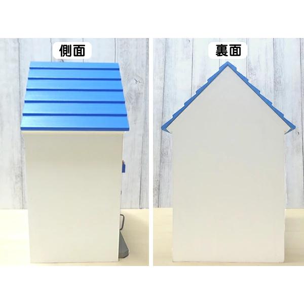 ドールハウス風 収納棚 青い屋根の家 小屋根 木製 着色あり 高さ42.5cm