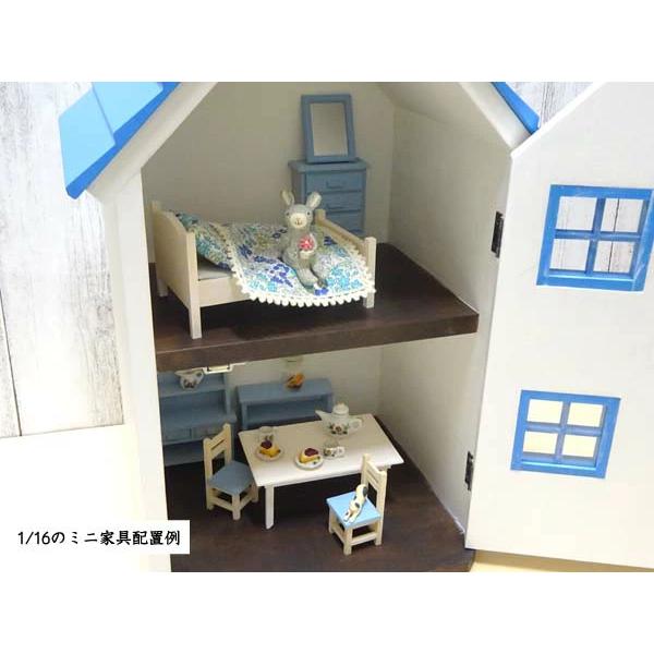 ドールハウス風 収納棚 青い屋根の家 小屋根 木製 着色あり 高さ42.5cm