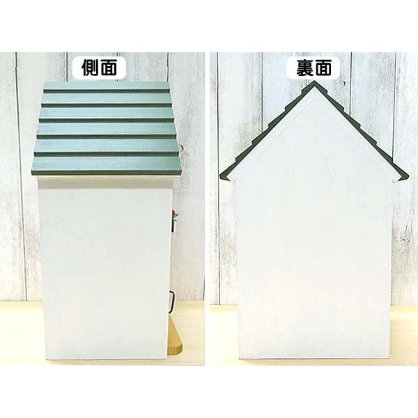 ドールハウス風 収納棚 グリーン屋根の家 小屋根 木製 着色あり 高さ42.5cm 日本製 家の形をした収納棚 工房オリジナル