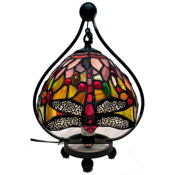 ステンドグラス吊り型 ナギットと赤トンボと薔薇柄 ステンドグラス ランプ 吊り型 ナギットと赤トンボ柄 フレーム幅