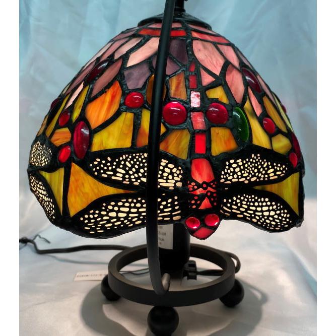 ステンドグラス吊り型 ナギットと赤トンボと薔薇柄 ステンドグラス ランプ 吊り型 ナギットと赤トンボ柄 フレーム幅