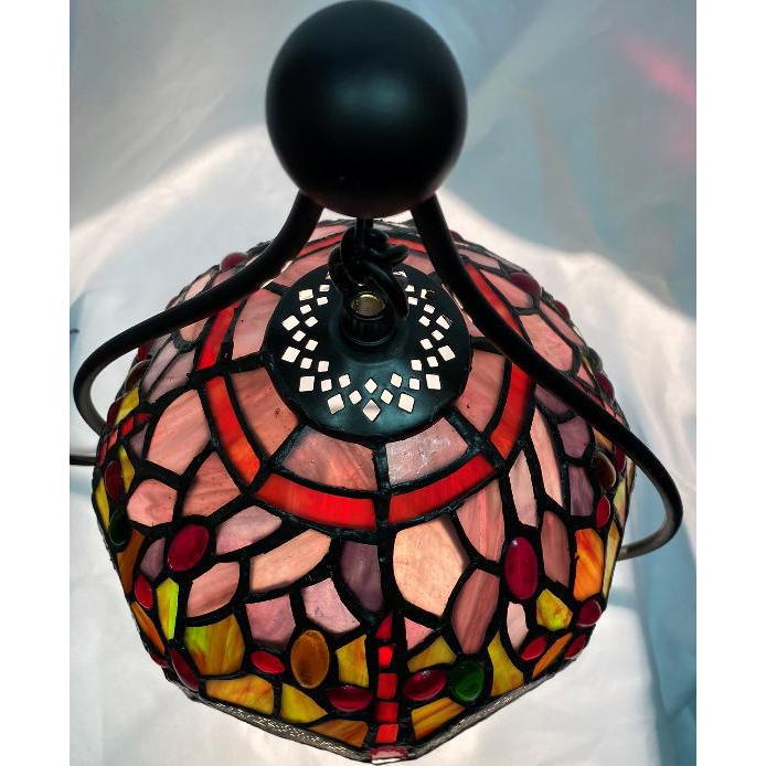 ステンドグラス吊り型 ナギットと赤トンボと薔薇柄 ステンドグラス ランプ 吊り型 ナギットと赤トンボ柄 フレーム幅