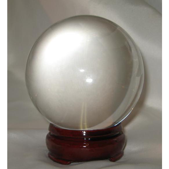 熔練 水晶玉（木製台付き,箱入れ) 水晶球 溶錬水晶 直径6cm