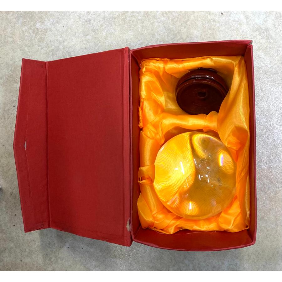 熔練 水晶玉（木製台付き,錦箱入れ) 水晶球 溶錬水晶 直径10cm