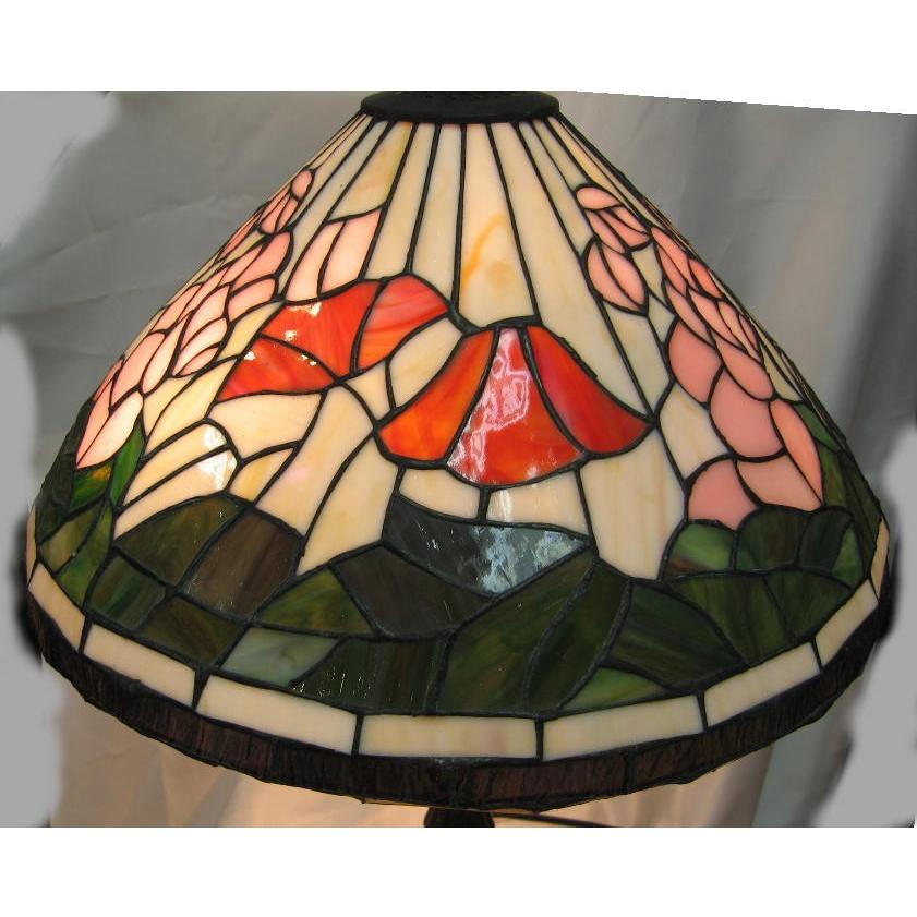 ティファニー風 ステンドグラス ランプ ２灯 大型 ピンクとオレンジ花 