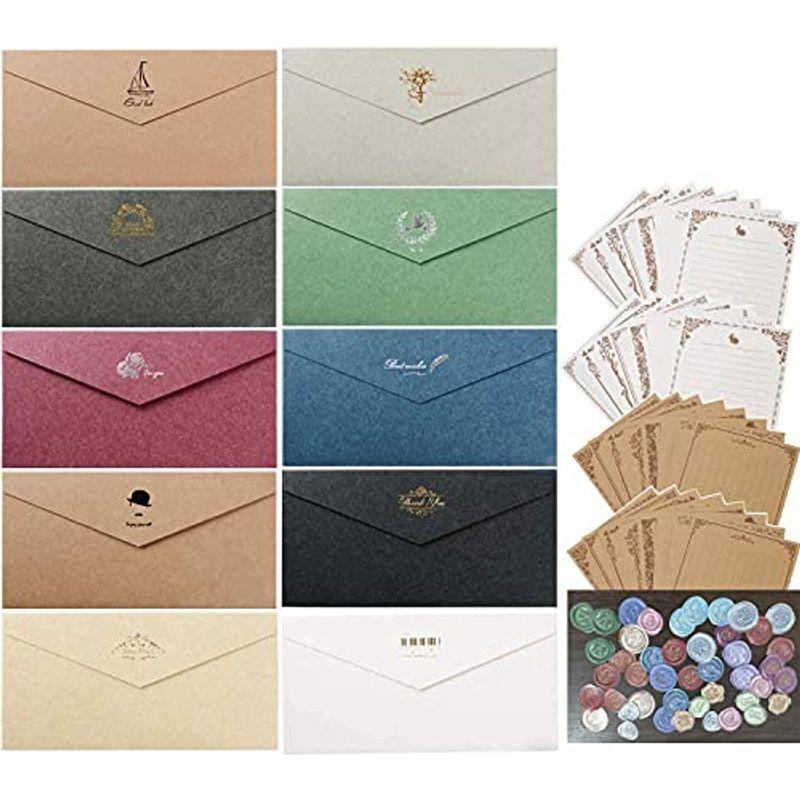 レターセット 封筒枚 封緘シール45枚 便箋2色32枚 厚紙 洋風レトロ メッセージカード ビジネス 招待状 誕生日の願い 結婚式 お祝 至上