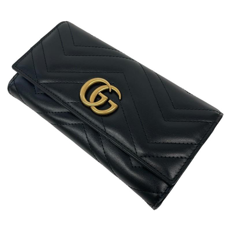 極美品‼️GUCCI 長財布 GGマーモント レザー ブラック 443436 【公式通販】