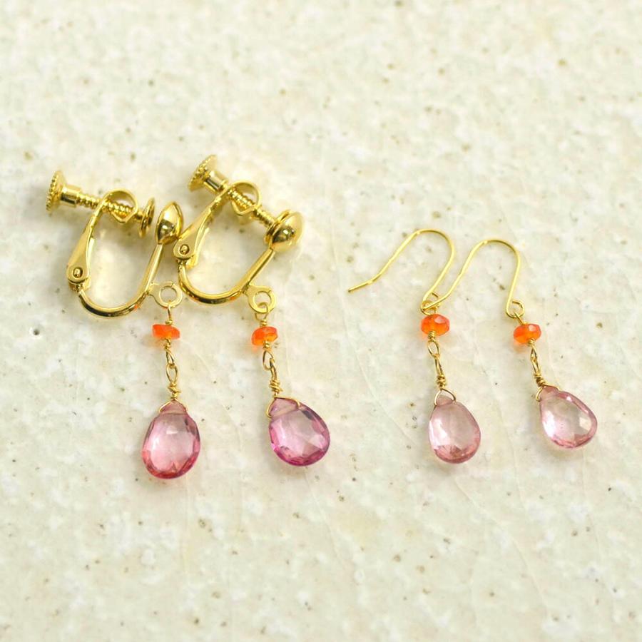 K18 ピンク トパーズ ファイヤーオパール イヤリング ピアス : ユキコ 