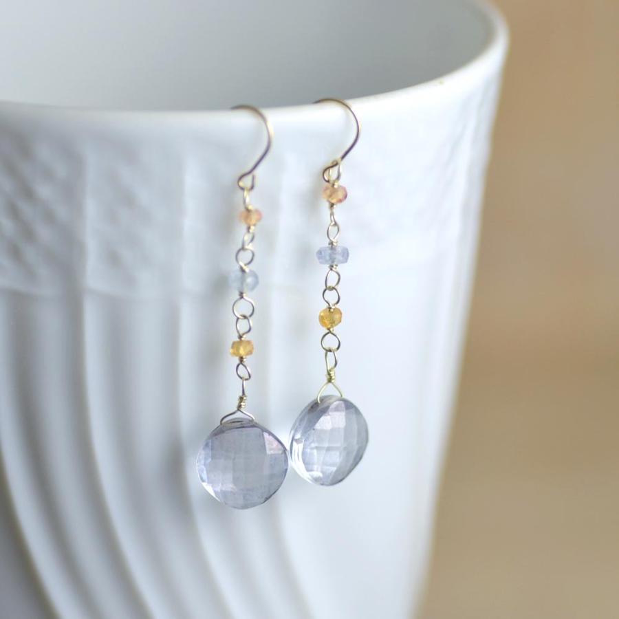 K10 ブルー クォーツ スクエアカット サファイヤ ロング イヤリング