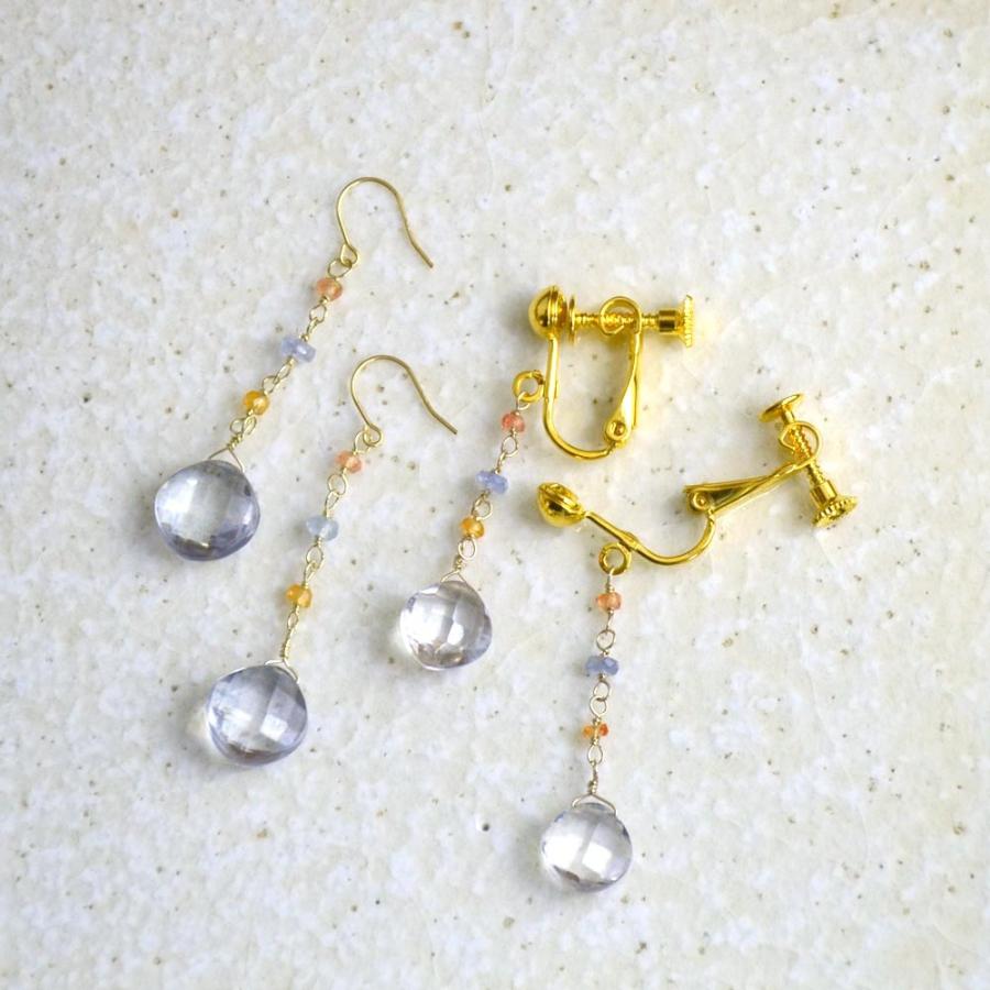 K10 ブルー クォーツ スクエアカット サファイヤ ロング イヤリング