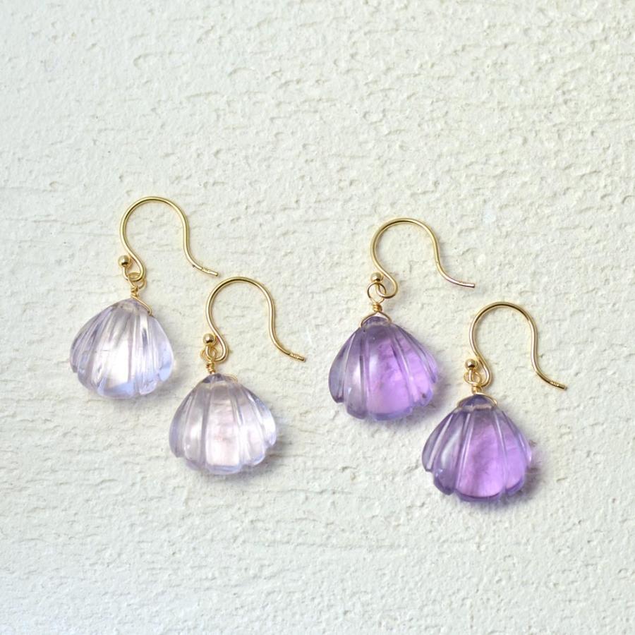 18金 K18 アメシストホタテ ピアス